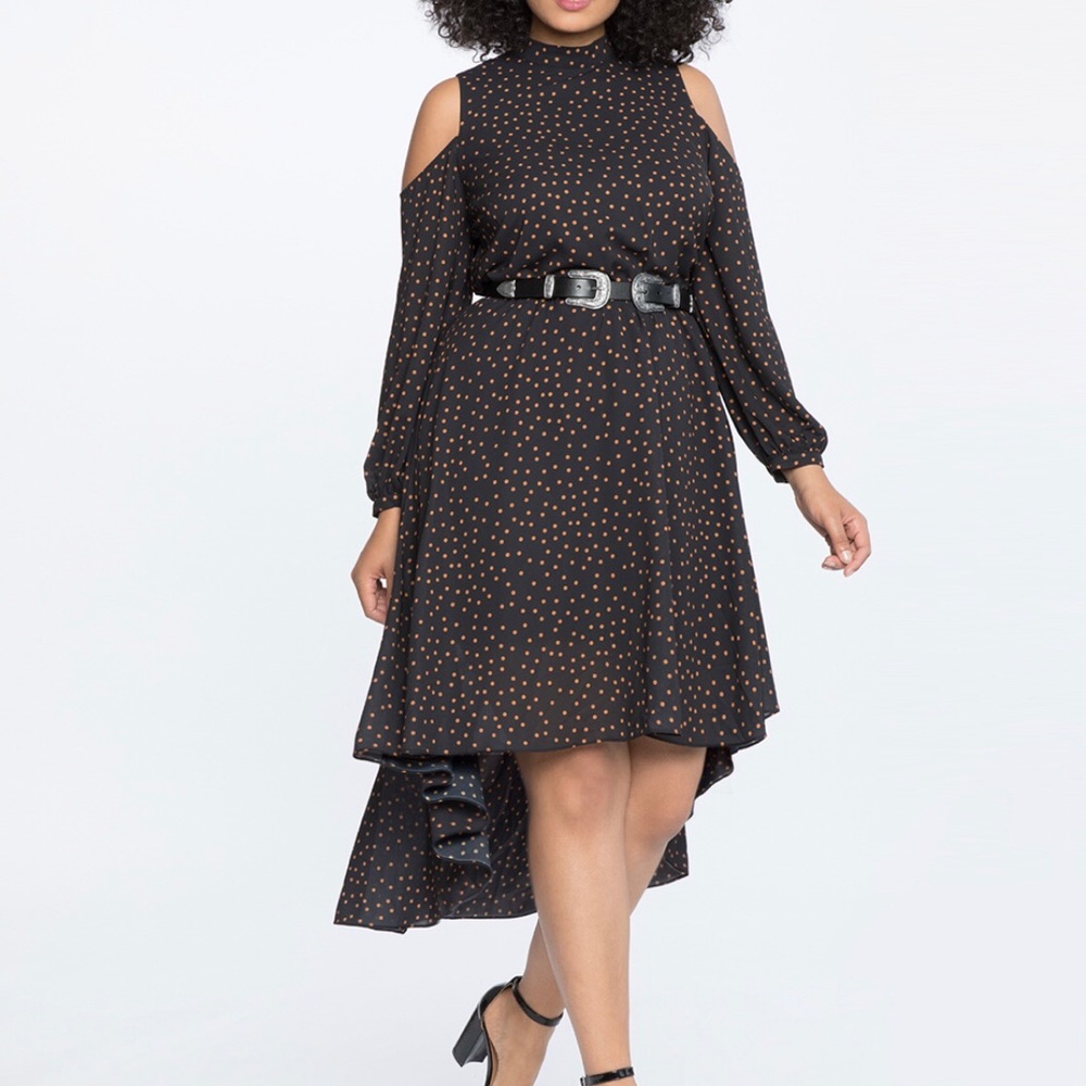Eloquii Cold Shoulder High Low Fit and Flare Dress